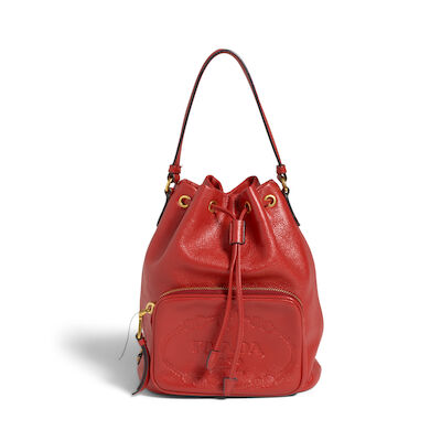 PRADA: RED CALFSKIN GLACE BUCKET BAG