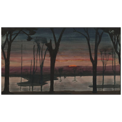 CHARLES EPHRAIM BURCHFIELD (1893-1967) Dusk 17 1/2 x 30 in. (44.4 x 76.2 cm.) (Executed circa 1926.)