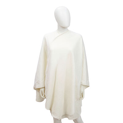 LORO PIANA: WHITE CASHMERE SUEDE TRIM CAPE
