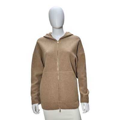 MAX MARA: LIGHT BROWN WOOL HOODED JACKET