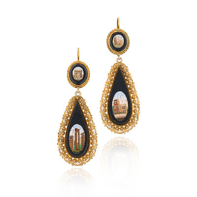 A PAIR OF ANTIQUE MICROMOSAIC EARRINGS, CIRCA 1870s
