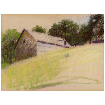 WOLF KAHN (1927-2020) Barn on a Ridge 15 x 20 in. (38.1 x 50.8 cm.) (Executed in 1970.)