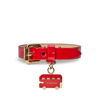 Burberry: Red Patent Leather Bus Charm Bracelet