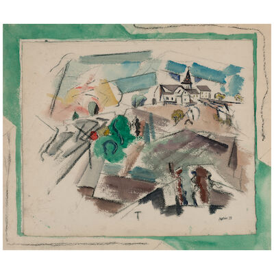 JOHN MARIN (1870-1953) Village, Maine 22 x 26 in. (55.9 x 66 cm.) (Executed in 1923.)