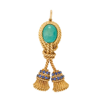 AN 18K GOLD, TURQUOISE, AND SAPPHIRE PENDANT, ITALY