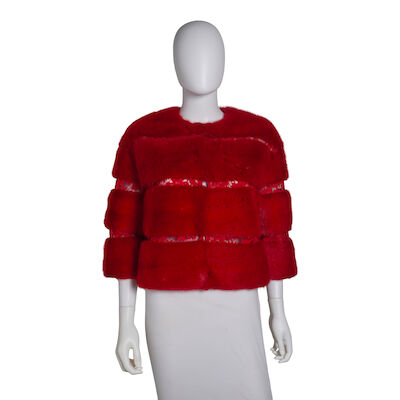 VALENTINO: RED MINK JACKET WITH LACE PANELS