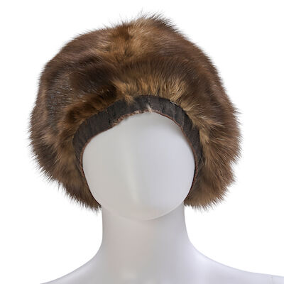 UNSIGNED: BROWN FUR HAT WITH TAILS