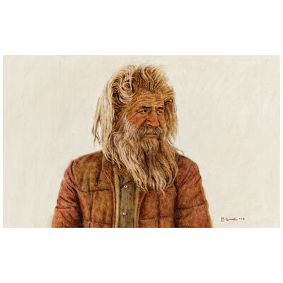 JAMES E. BAMA (1926-2022) Old Sheepherder, Emblem, Wyoming 12 3/4 x 20 in. (Painted in 2000.)