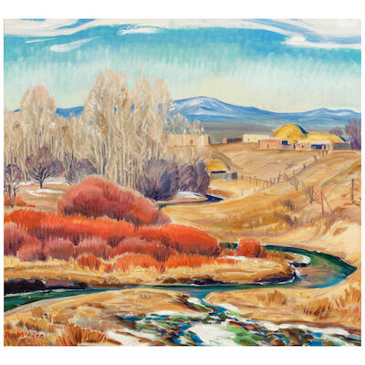 ILA MCAFEE (1897-1995) Red Willows - Taos, New Mexico 18 x 20 1/4 in.