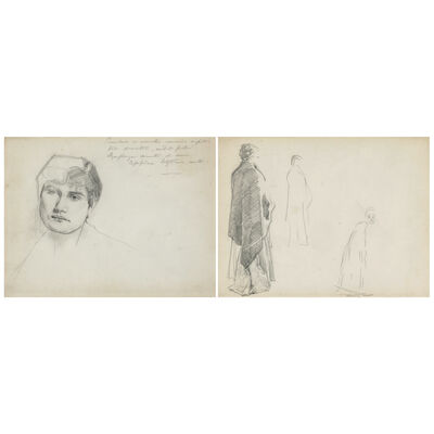 JOHN SINGER SARGENT (1856-1925) Study of a Head and Studies of Venetian Female Models: A Double-Sided Work 10 1/8 x 13 3/4 in. (25.7 x 34.9 cm.) (Executed in 1882.)