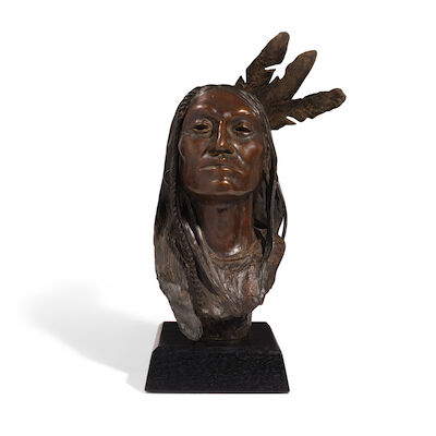 JOE NEIL BEELER (1931-2006) Wind in His Hair 13 1/2 in. high on a 2 in. high wood base