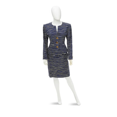 YVES SAINT LAURENT: STRIPED SKIRT SUIT ENSEMBLE