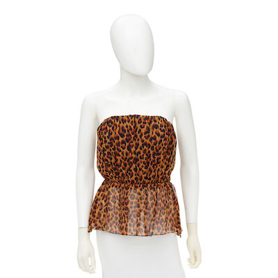 YVES SAINT LAURENT: LEOPARD PRINT CHIFFON STRAPLESS TOP 1989