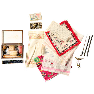 A Group of Sewing Tools and Assorted Textiles