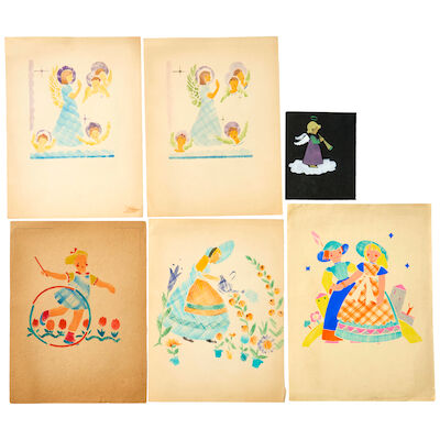 Six Stencil Pictures School of Emmy Zweybrück (1890-1956), Vienna, Austria, 1930s