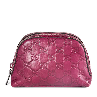 Gucci: Purple Monogram Leather Pouch