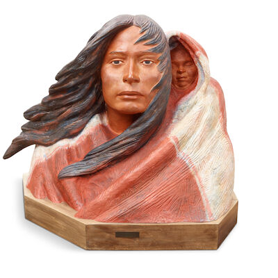 HARRY JACKSON (1924-2011) Indian Mother and Child (Sacagawea) 25 in. high on a 3 1/2 in. high wood base