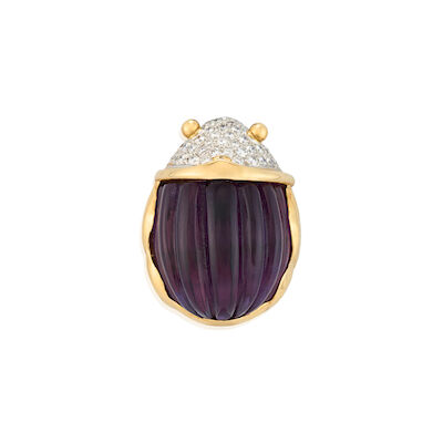 TIFFANY & CO.: A CARVED AMETHYST AND DIAMOND BEETLE BROOCH