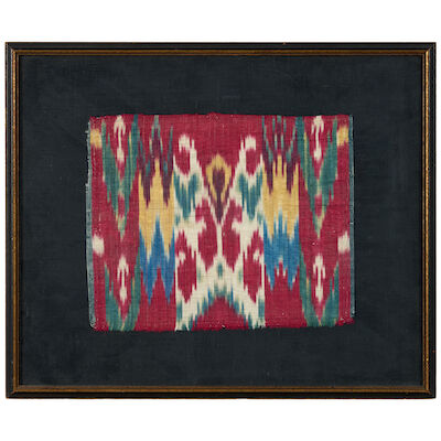 Framed Uzbek Ikat Fragment Uzbekistan size 9 x 11 in., frame size 15 x 17 3/4 in.