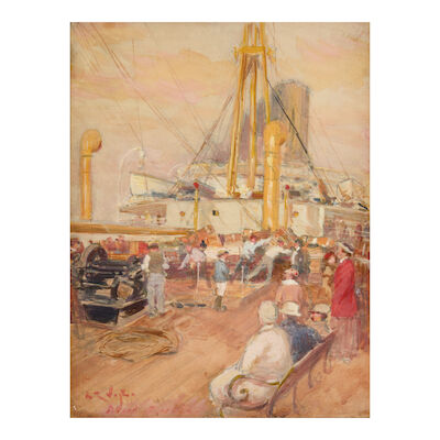 Louis Charles Vogt (American, 1864-1939) Busy Harbor Scene
