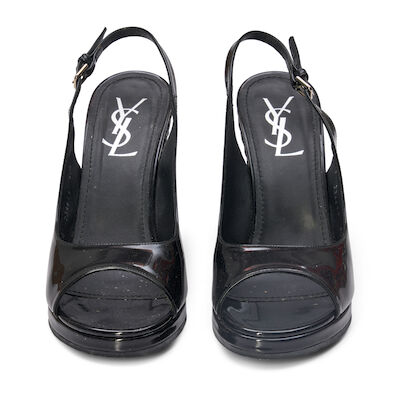 Saint Laurent: Black Patent Leather And Raffia Wedges