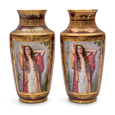 Two Similar Vienna Porcelain Hand Painted Vases, Austria, 20th century