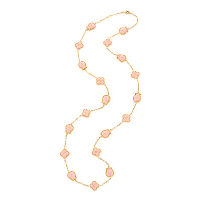 AN 18K GOLD, CARVED CORAL, AND DIAMOND LONGCHAIN, ITALY