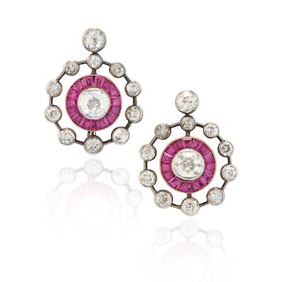 A PAIR OF RUBY AND DIAMOND EARRINGS