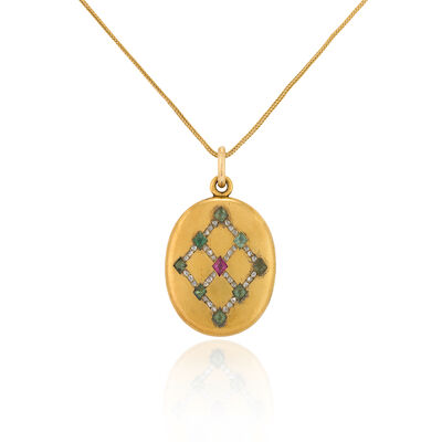 AN ANTIQUE 18K GOLD, GEM-SET, AND DIAMOND LOCKET, FRANCE
