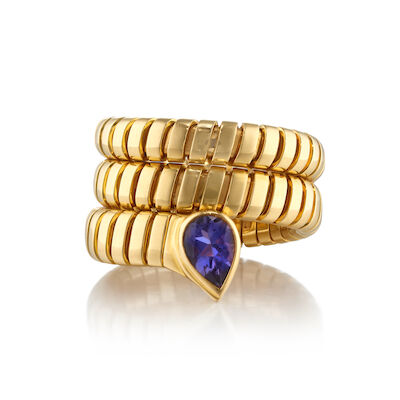 BULGARI: AN 18K GOLD AND IOLITE 'TUBOGAS' RING