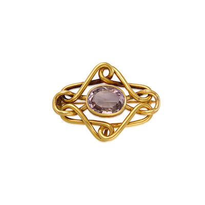 ANTIQUE 17K GOLD AND AMETHYST BROOCH