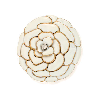 CARTIER: AN 18K GOLD, ENAMEL, AND DIAMOND FLOWER BROOCH, FRANCE, CIRCA 1940
