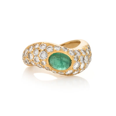 BOUCHERON: AN 18K GOLD, EMERALD, AND DIAMOND RING, FRANCE