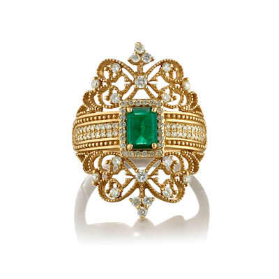 EFFY: A 14K GOLD, EMERALD AND DIAMOND RING