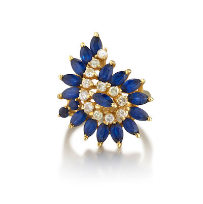 14K GOLD, SAPPHIRE AND DIAMOND RING