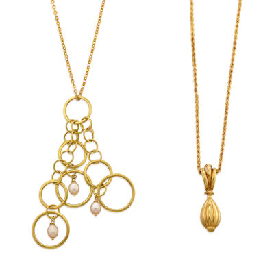 A GROUP OF GOLD AND CULTURED PEARL NECKLACES