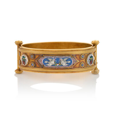 AN ANTIQUE ARCHAEOLOGICAL REVIVAL GOLD AND MICROMOSAIC BRACELET, ITALY, CIRCA 1870s