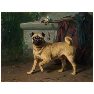 Conradyn Cunaeus (Dutch, 1828-1895) Pug (framed 52.5 x 61.0 x 9.6 cm(20 3/4 x 24 x 3 3/4 in).)