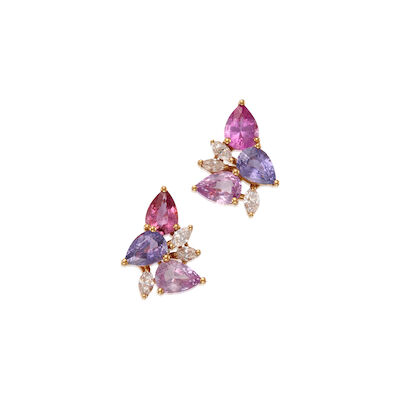 WILLIAM & SON: 18K GOLD, COLOR SAPPHIRE AND DIAMOND EARRINGS