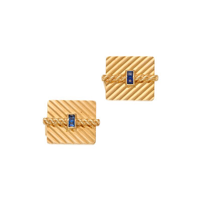 14K GOLD AND SYNTHETIC SAPPHIRE CUFFLINKS
