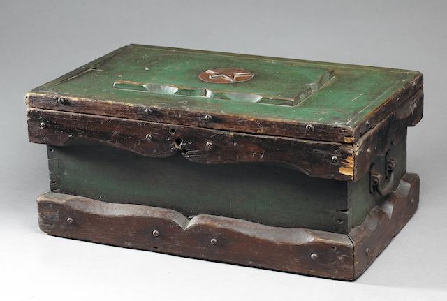 An American green-painted seaman's work box 19th Century