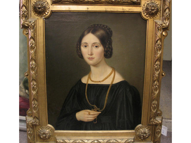 Joseph Anton Rhomberg (German, 1786-1855) A portrait of a young woman, half-length, 25 1/2 x 20 1/2in (64.8 x 52.1cm)