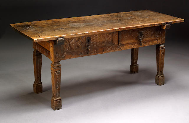 A Spanish Baroque walnut side table Late 17th/early 18th century
