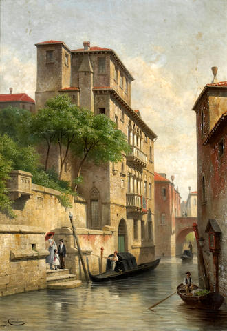 Jacques Fran&#231;ois Carabain (Belgian 1834-1889) A view of the Palazzo Soranzo-van Axel, Venice 30 x 21in (76.2 x 53.3cm)