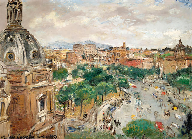 Michele Cascella (Italian 1892-1989) A view of Rome 28 1/4 x 39in (71.8 x 99cm)