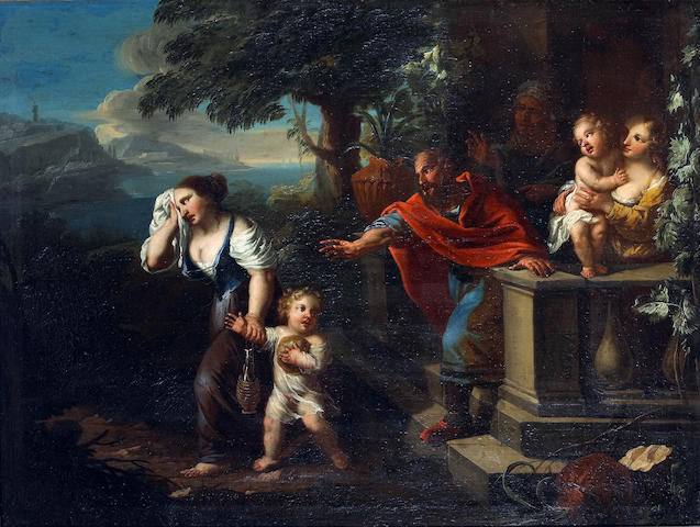 Attributed to Guglielmo Borremans, called il Fiamingo (Flemish 1672-1744) The banishment of Hagar and Ishmael 38 1/2 x 50 1/2in (97.8 x 128.3cm)