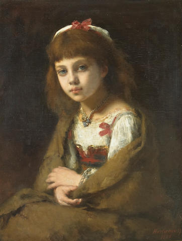 Alexej Alexejewitsch Harlamoff (Russian 1842-1915) A portrait of a young girl 25 3/4 x 20in (65.5 x 51cm)