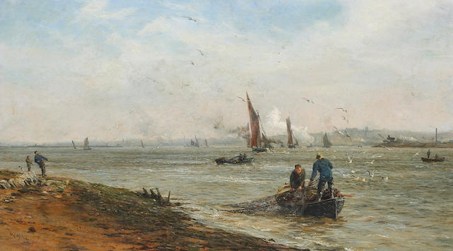 William Lionel Wyllie RA (British 1851-1931) A view of the Thames estuary 18 1/4 x 32 1/4in (46.4 x 79.4cm)