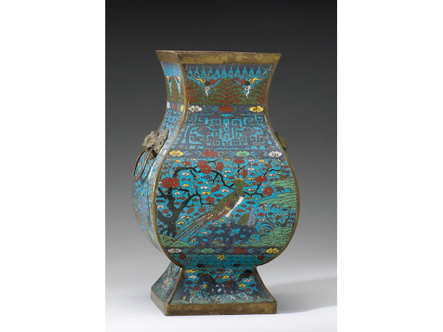 A cloisonn&#233; enamel-decorated metal hu-form vase Late Qing Dynasty