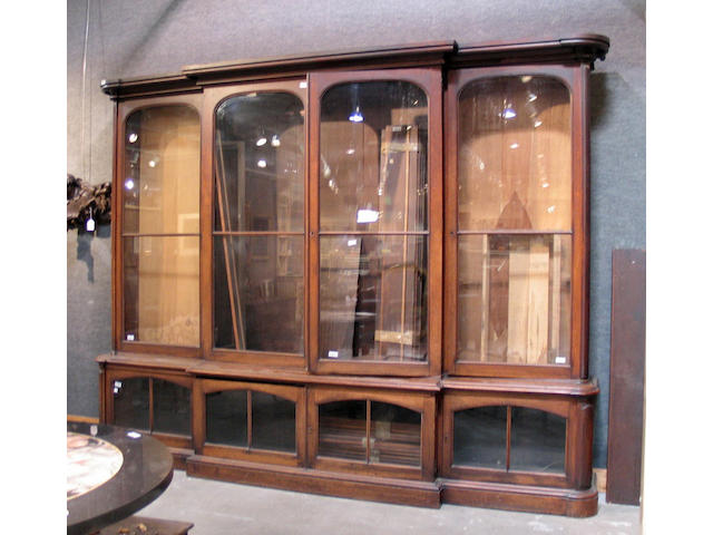 A Victorian walnut bookcase cabinet
